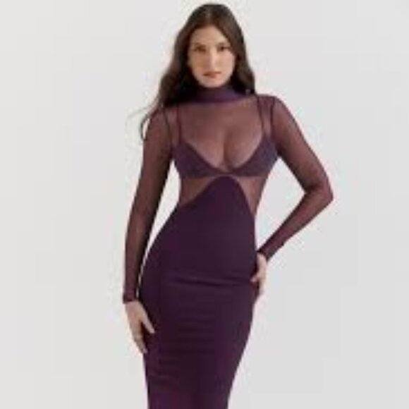 NTWO-HOUSE OF CB "SAFIYA" BLACK GRAPE MAXI DRESS - Picture 3 of 5